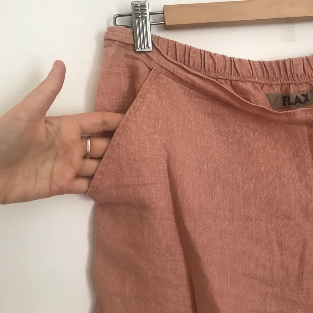 Peach Salmon Pink FLAX Linen Pants Size Petite with POCKETS! :)
